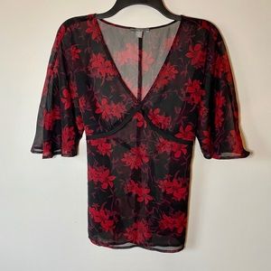 Black & Red Floral Top